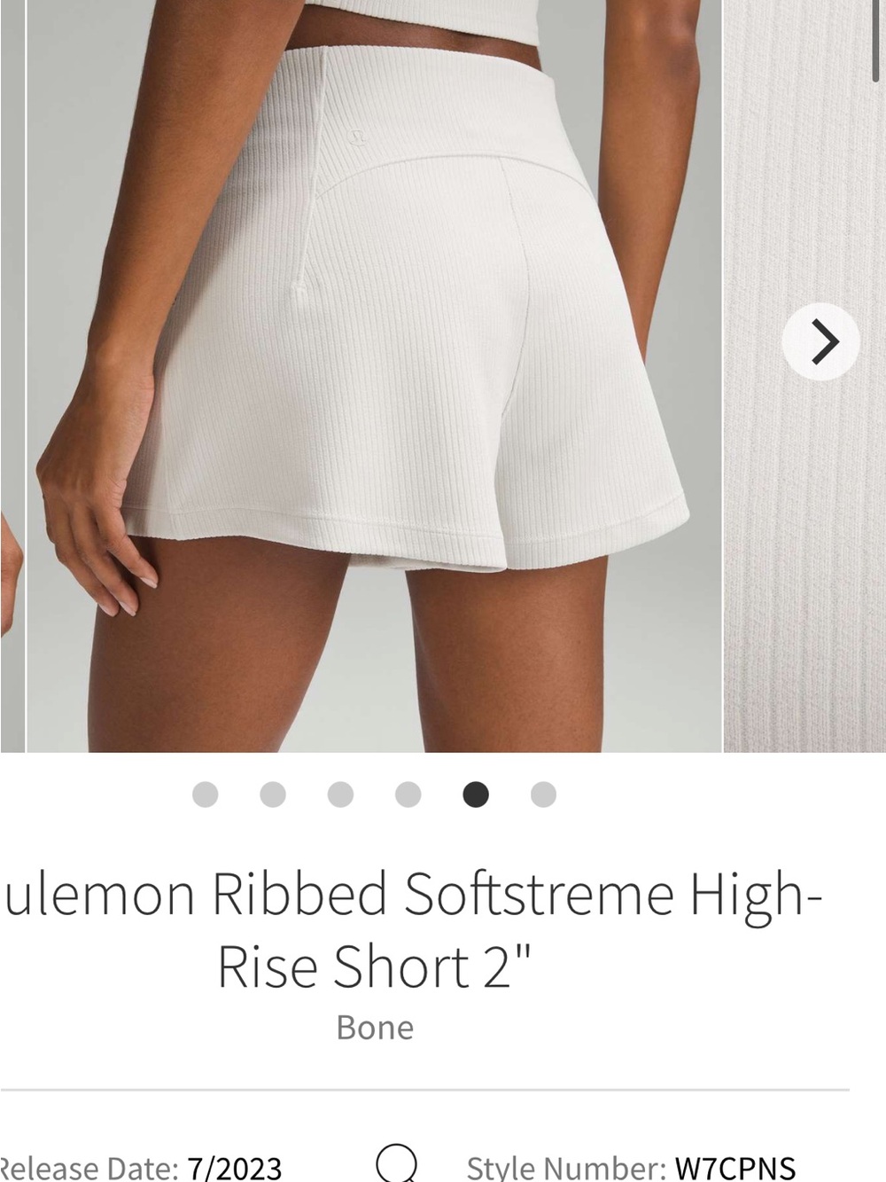 Lululemon Ribbed Softstreme
High-Rise Short 2" Bone Size 6 |
Ultra-Soft Lounge - Picture 11 of 14